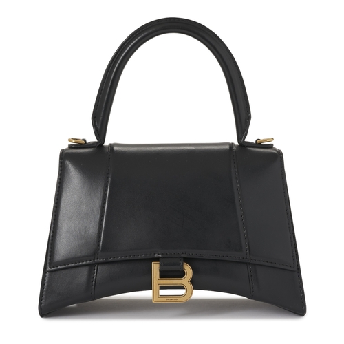 249 - Balenciaga, a small Hourglass handbag, crafted from smooth black leather, with brushed gold-tone har... 