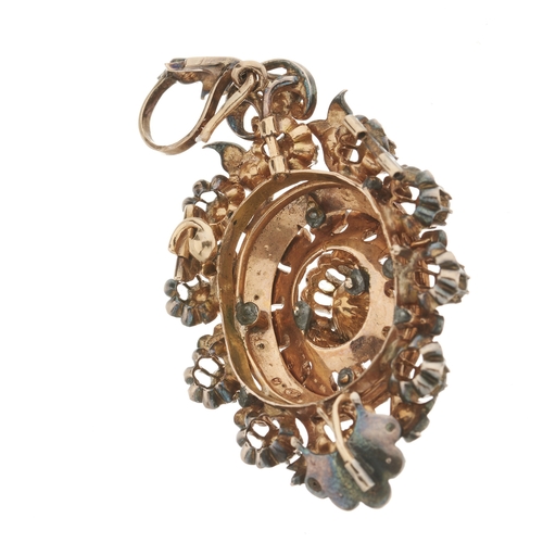 25 - A 19th century silver and gold, rose-cut diamond cluster pendant, principal diamond measures approxi... 