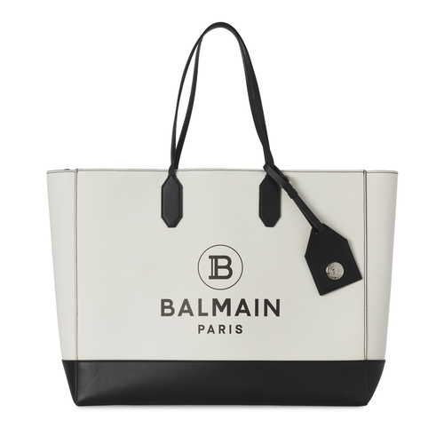 250 - Balmain, a large leather logo tote bag, featuring a black and white leather exterior, featuring the ... 