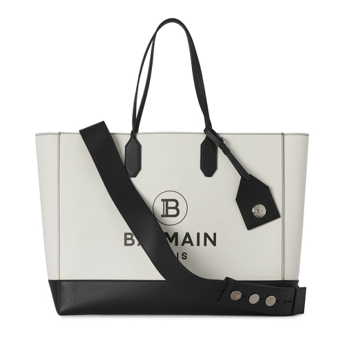 250 - Balmain, a large leather logo tote bag, featuring a black and white leather exterior, featuring the ... 