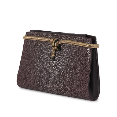 255 - Bulgari, a Shagreen Tubogas chain clutch, crafted from glossy purple stingray leather, with smooth l... 