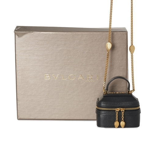 256 - Bulgari, a small Serpenti Forever jewellery box bag, crafted from black calf leather, with gold-tone... 