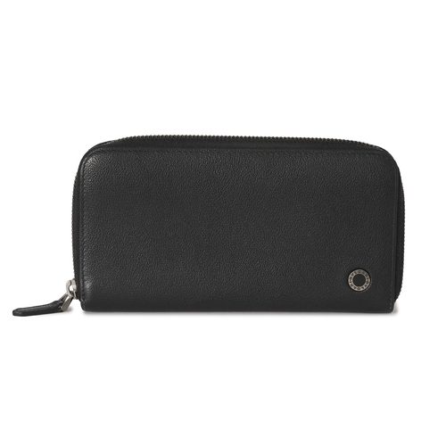 257 - Bulgari, a Bvlgari Man zip wallet, crafted from black grained leather, with the maker's iconic circu... 