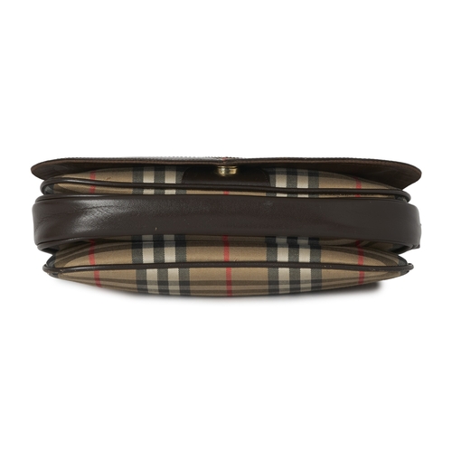 260 - Burberry, a vintage handbag, designed with a Haymarket check canvas exterior with brown leather trim... 