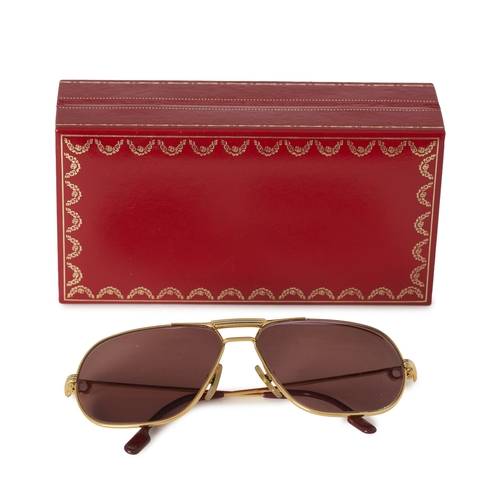 265 - Cartier, a pair of prescription Aviator sunglasses, with gold-plated metal frames and brown-tinted l... 