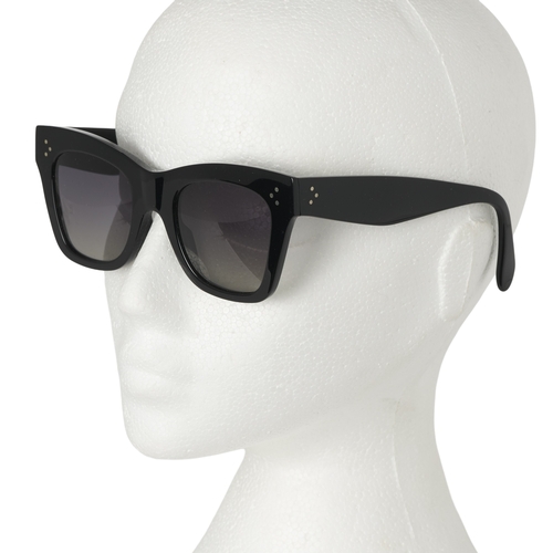 268 - Celine, a pair of Catherine sunglasses, designed with shiny black acetate cat eye frames and grey ti... 