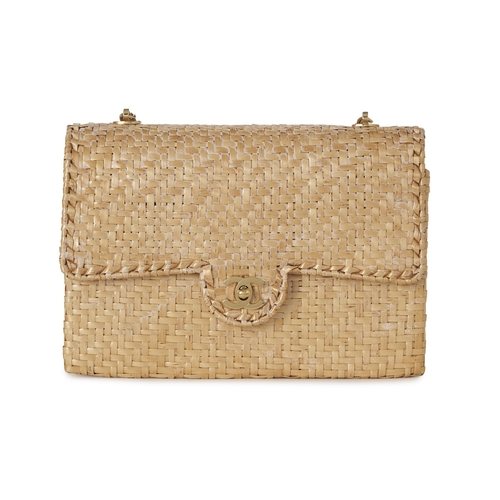 269 - Chanel, a rare rattan Classic Single Flap handbag, crafted from woven rattan wicker, with 24k gold-p... 