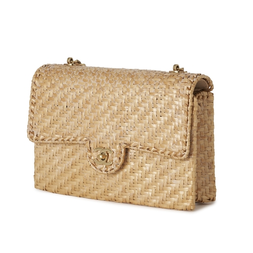 269 - Chanel, a rare rattan Classic Single Flap handbag, crafted from woven rattan wicker, with 24k gold-p... 