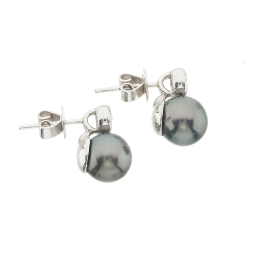 27 - A pair of 18ct gold grey cultured pearl and brilliant-cut diamond stud earrings, pearls measure appr... 