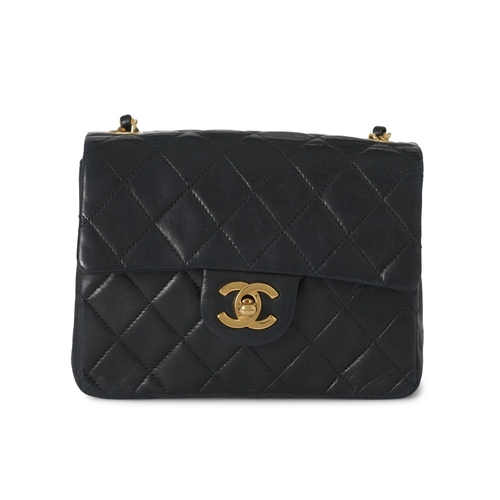 275 - Chanel, a vintage Mini Square Classic Flap handbag, crafted from black lambskin leather, with diamon... 