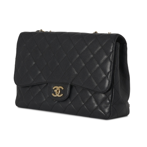 281 - Chanel, a Jumbo Classic Flap handbag, featuring a black caviar quilted leather exterior, with gold-t... 