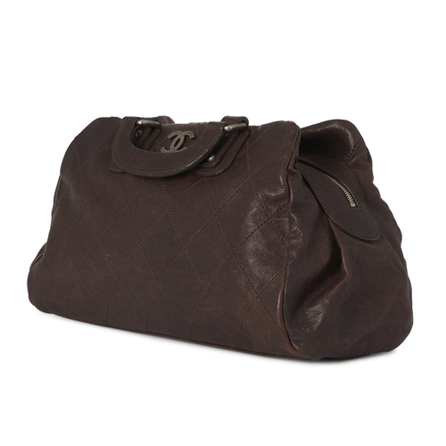 285 - Chanel, a Wild Stitch Outdoor Ligne Boston bag, in brown caviar leather, aged silver-tone hardware, ... 