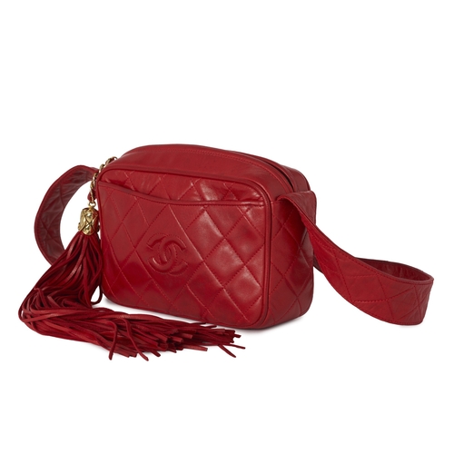 289 - Chanel, a vintage Tassel Camera bag, designed with a red quilted lambskin leather exterior, featurin... 