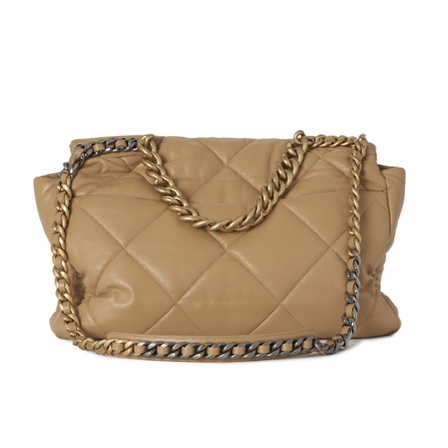 290 - Chanel, a 19 Maxi Flap handbag, featuring a caramel quilted lambskin leather exterior, with mixed ha... 