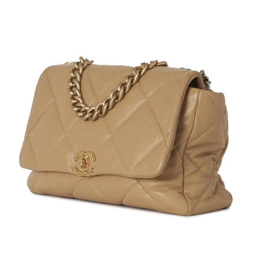 290 - Chanel, a 19 Maxi Flap handbag, featuring a caramel quilted lambskin leather exterior, with mixed ha... 