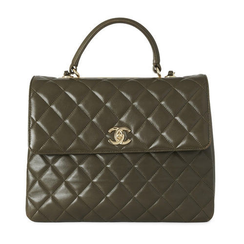 294 - Chanel, a Trendy CC Top Handle handbag, crafted from green quilted lambskin leather with gold-tone h... 