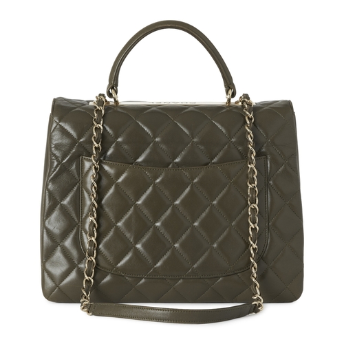 294 - Chanel, a Trendy CC Top Handle handbag, crafted from green quilted lambskin leather with gold-tone h... 