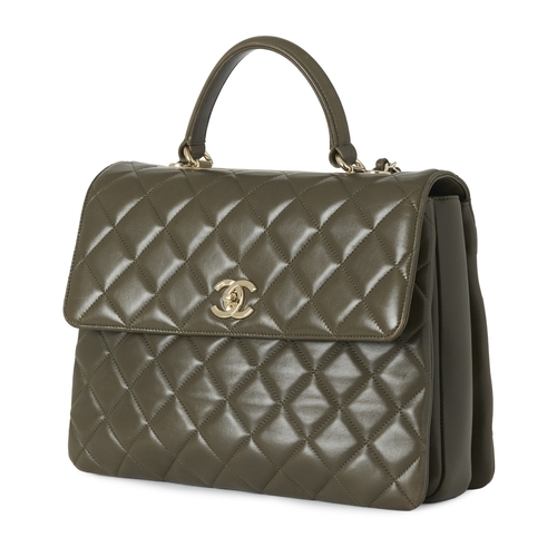 294 - Chanel, a Trendy CC Top Handle handbag, crafted from green quilted lambskin leather with gold-tone h... 
