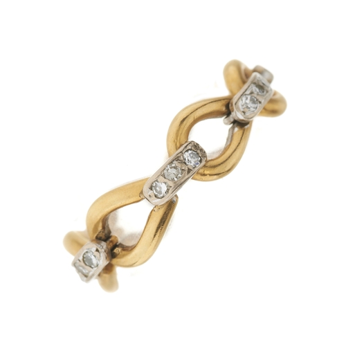 30 - A bi-colour gold single-cut diamond accent flexible chain ring, estimated total diamond weight 0.30c... 