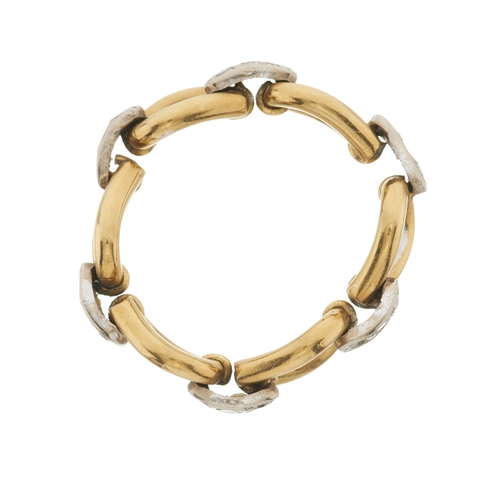 30 - A bi-colour gold single-cut diamond accent flexible chain ring, estimated total diamond weight 0.30c... 
