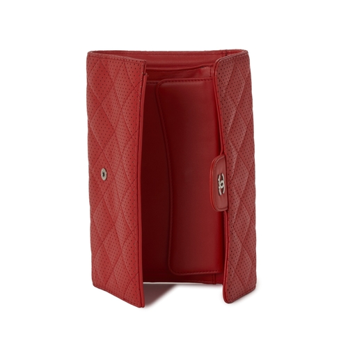 301 - Chanel, a quilted Classic Flap trifold wallet, featuring a perforated red leather exterior, with a r... 