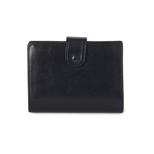 303 - Chanel, a Compact French wallet, crafted from navy blue lambskin leather, with CC embroidered logo t... 