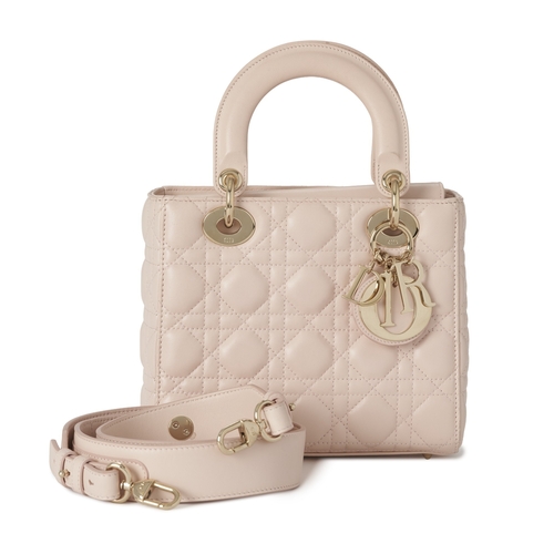 320 - Christian Dior, a small Cannage Lady Dior handbag, designed with a quilted pale pink lambskin leathe... 