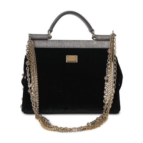 335 - Dolce & Gabbana, a black velvet and crystal-studded Mini Sicily handbag, designed with a black velve... 