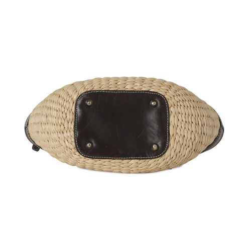 337 - Etienne Aigner, a vintage wicker handbag, with brown leather trim, dual leather handles and top zip ... 