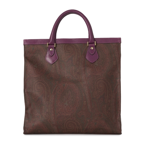 338 - Etro, a paisley tote bag, featuring the maker's signature paisley coated canvas exterior, with purpl... 