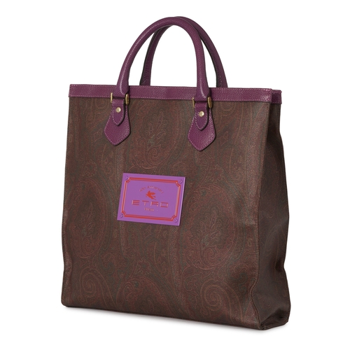 338 - Etro, a paisley tote bag, featuring the maker's signature paisley coated canvas exterior, with purpl... 