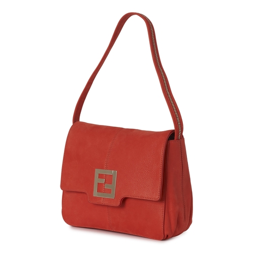 341 - Fendi, an orange nubuck leather bag, with pale gold-tone hardware, single leather shoulder strap wit... 