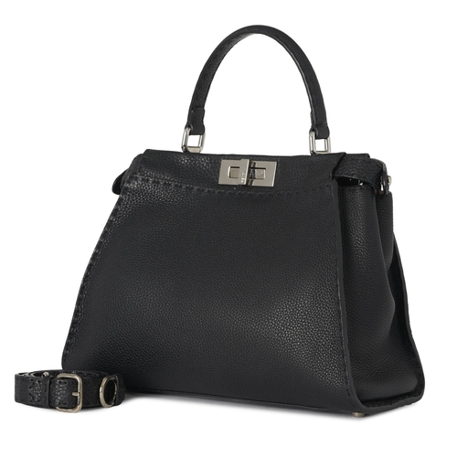343 - Fendi, a medium Peekaboo Selleria handbag, designed with a black leather exterior, featuring a loopi... 