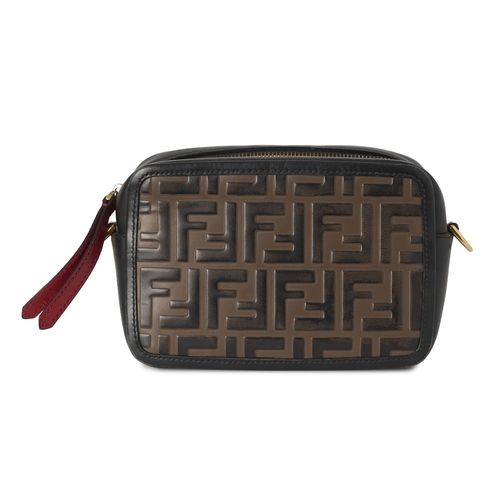346 - Fendi, a Mini Camera Case bag, crafted from smooth black leather, featuring an embossed FF leather f... 