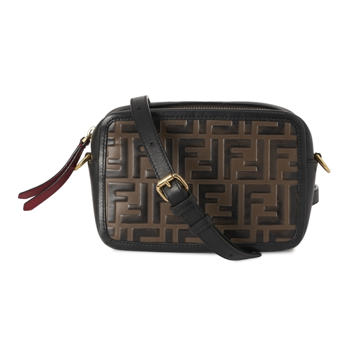 346 - Fendi, a Mini Camera Case bag, crafted from smooth black leather, featuring an embossed FF leather f... 