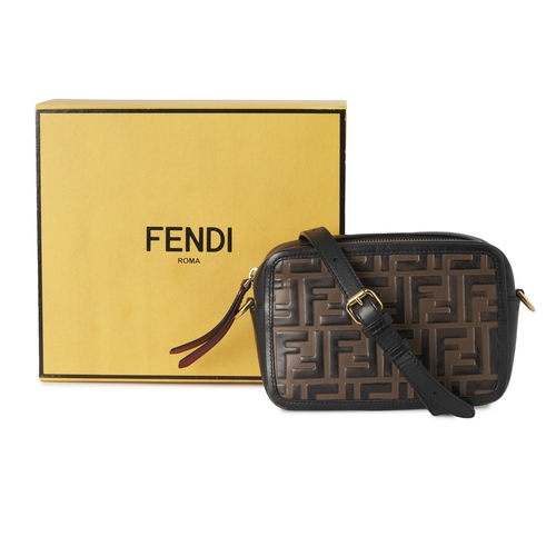 346 - Fendi, a Mini Camera Case bag, crafted from smooth black leather, featuring an embossed FF leather f... 