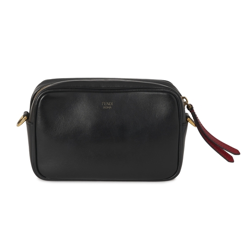 346 - Fendi, a Mini Camera Case bag, crafted from smooth black leather, featuring an embossed FF leather f... 