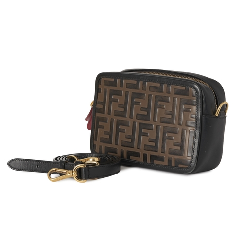 346 - Fendi, a Mini Camera Case bag, crafted from smooth black leather, featuring an embossed FF leather f... 