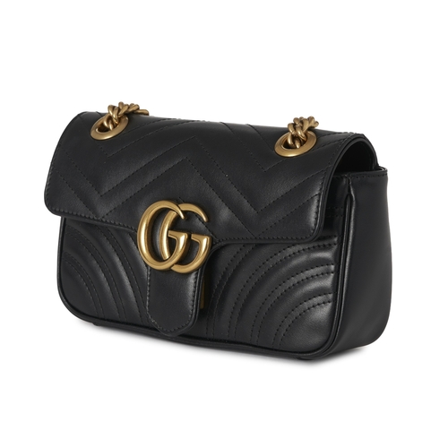 354 - Gucci, a black leather Marmont handbag, featuring a chevron quilted leather exterior with heart deta... 
