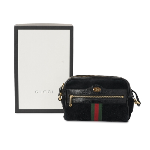 356 - Gucci, an Ophidia camera bag, designed with a black suede exterior and black patent leather trim, fe... 