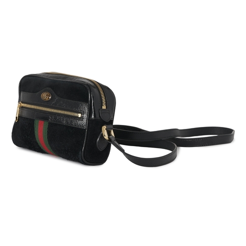 356 - Gucci, an Ophidia camera bag, designed with a black suede exterior and black patent leather trim, fe... 