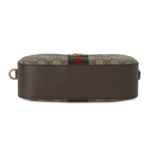 357 - Gucci, a Supreme Ophidia camera bag, crafted from GG coated canvas, with brown leather trim, green a... 