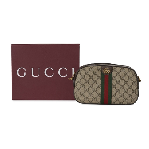357 - Gucci, a Supreme Ophidia camera bag, crafted from GG coated canvas, with brown leather trim, green a... 