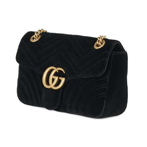358 - Gucci, a black velvet Marmont handbag, featuring a chevron quilted leather exterior with heart detai... 