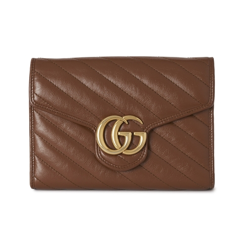 359 - Gucci, a brown leather Marmont chain clutch, designed with a diagonal quilted leather exterior, with... 