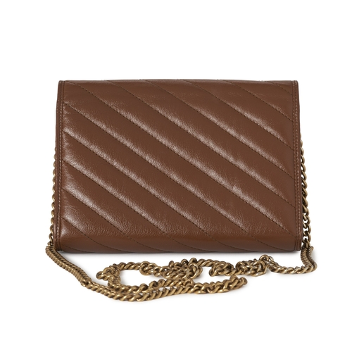 359 - Gucci, a brown leather Marmont chain clutch, designed with a diagonal quilted leather exterior, with... 
