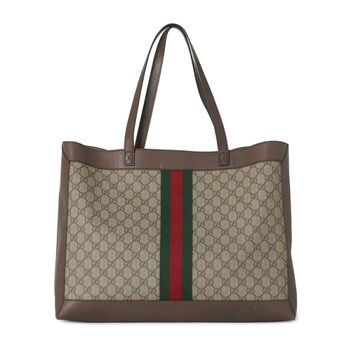 362 - Gucci, a Supreme Ophidia tote bag w/ pouch, GG coated canvas exterior, brown leather trim, gold-tone... 
