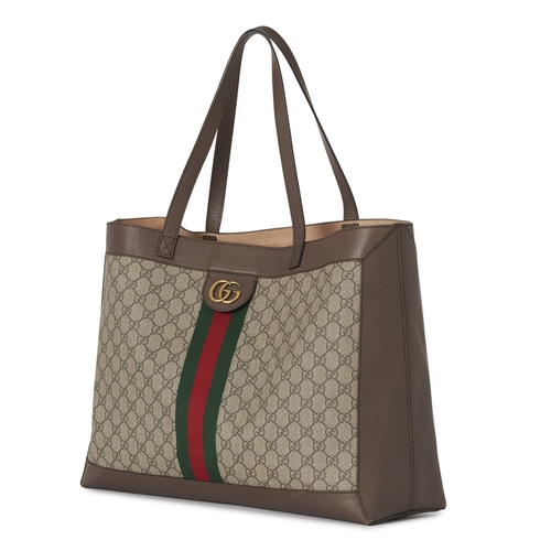 362 - Gucci, a Supreme Ophidia tote bag w/ pouch, GG coated canvas exterior, brown leather trim, gold-tone... 