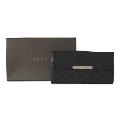 375 - Gucci, a black GG continental wallet, crafted from black GG canvas, with black leather trim, silver-... 