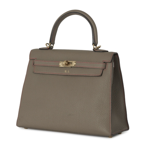 384 - Hermes, a HSS special order 2020 Kelly Sellier 25 handbag, crafted from grey leather with contrastin... 